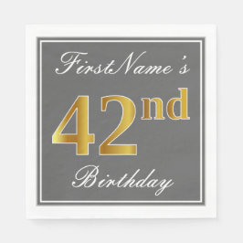 Elegantes Grau, Imitate Gold 42. Geburtstag; Indiv Serviette