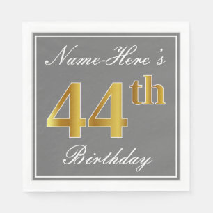 Elegantes Grau, Imitate Gold 44. Geburtstag; Indiv Serviette