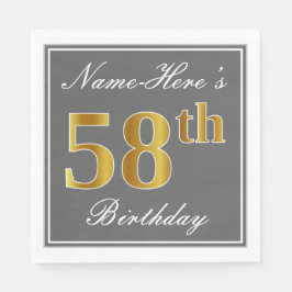 Elegantes Grau, Imitate Gold 58. Geburtstag; Indiv Serviette