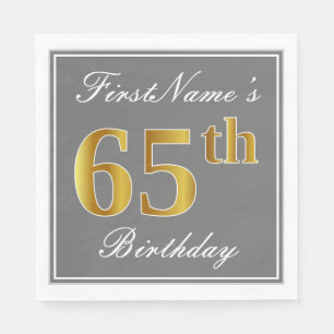 Elegantes Grau, Imitate Gold 65. Geburtstag; Indiv Serviette
