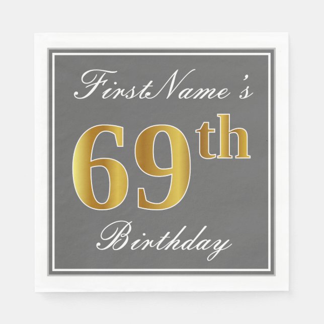 Elegantes Grau, Imitate Gold 69. Geburtstag; Indiv Serviette (Vorderseite)