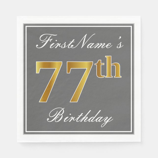 Elegantes Grau, Imitate Gold 77. Geburtstag; Indiv Serviette (Vorderseite)