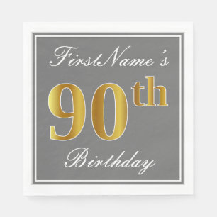 Elegantes Grau, Imitate Gold 90. Geburtstag; Indiv Serviette