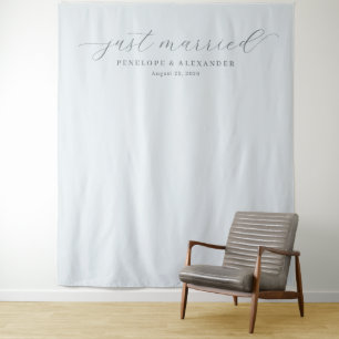 Elegantes Grau Just Married Kalligrafie Wandteppich