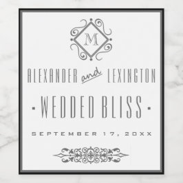Elegantes, grau Mit Monogramm Hochzeitsweinlabel Weinetikett