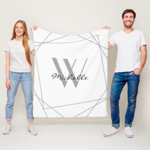 Elegantes, grau-monogramm-Namensskript geometrisch Fleecedecke