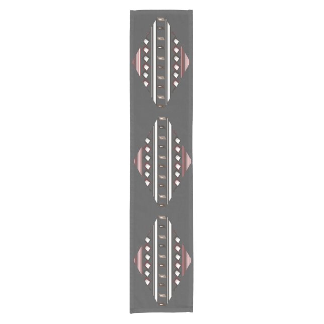 Elegantes, grau-rosa Azteken-Muster Kurzer Tischläufer (Vorderseite)