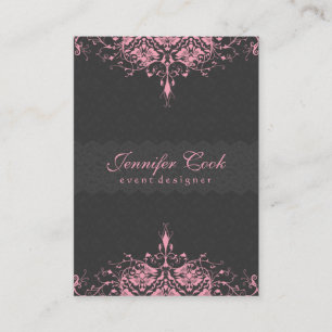 Elegantes Grau & Rosa Vintage Florale Damastmuste Visitenkarte