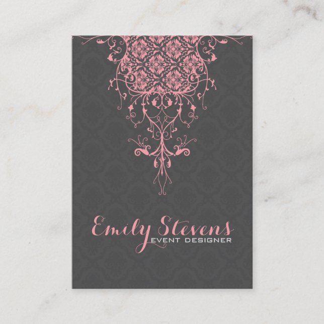 Elegantes Grau-Rosa Vintages Blumenmotiv Visitenkarte (Vorderseite)