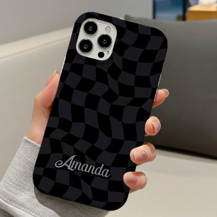Elegantes grau-schwarzes kariertes Initial-Monogra iPhone 16 Hülle