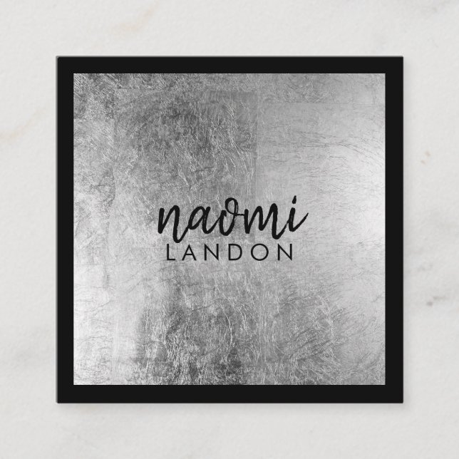 Elegantes, grau silberfarbenes, modernes, quadrati quadratische visitenkarte (Vorderseite)