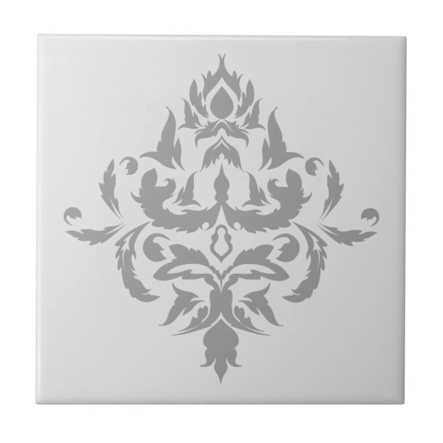 Elegantes, grau Single Damask Design Fliese (Vorderseite)