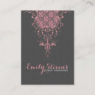 Elegantes Grau- und Rosa-Vintage-Blumen-Spitzen-Or Visitenkarte