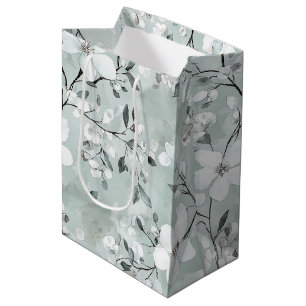 Elegantes Grau Weiß Blau Florales Brautbad Mittlere Geschenktüte