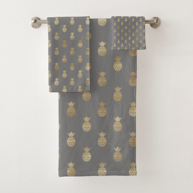 Elegantes Graue und goldenes Ananas Muster Badhandtuch Set (Insitu)