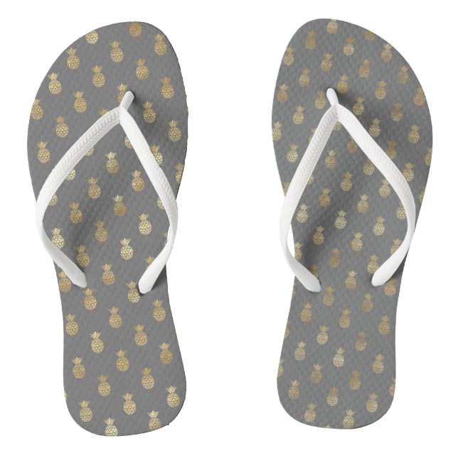 Elegantes Graue und goldenes Ananas Muster Flip Flops (Fußbett)