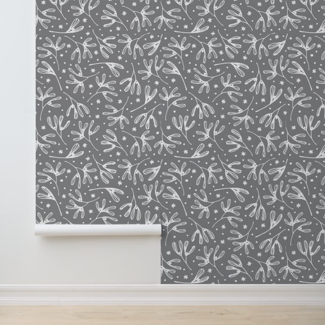 Elegantes graues, Bio botanisches Leaf-Muster Tapete (Anwendung)