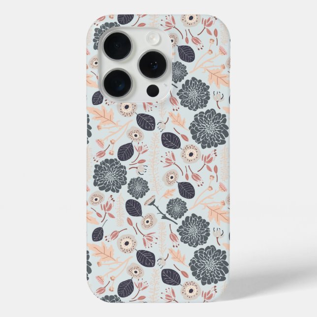Elegantes graues blaues Blumenmuster Case-Mate iPhone Hülle (Rückseite)