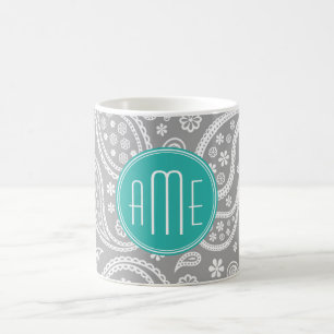 Elegantes graues Blumen-Paisleymuster und blaues M Kaffeetasse