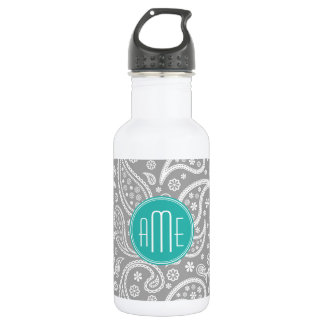 Elegantes graues Blumen-Paisleymuster und blaues M Trinkflasche