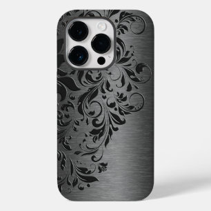 Elegantes graues Blumengeflecht auf Grau Case-Mate iPhone 14 Pro Hülle
