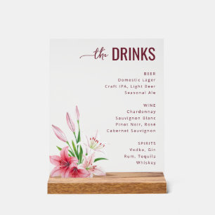 Elegantes graues Blumengetränkemenü Acrylschild