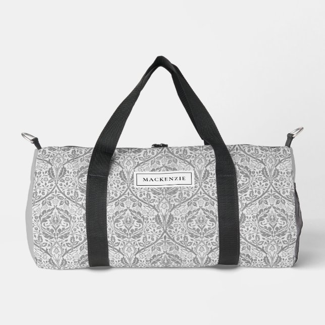 Elegantes graues Blumenmuster Duffle Bag (Vorderseite)
