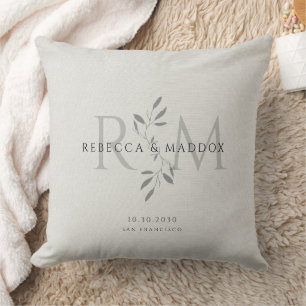 Elegantes graues botanisches Monogramm-Hochzeit Kissen