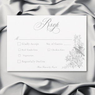 Elegantes graues Chinoiserie Natur- & Vogelhochzei RSVP Karte