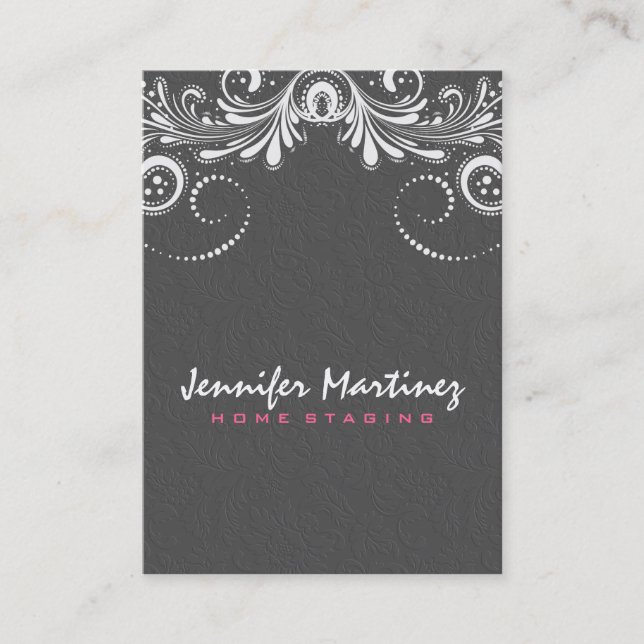 Elegantes graues Damaskus Weiße Vintage Spitze 2 Visitenkarte (Vorderseite)