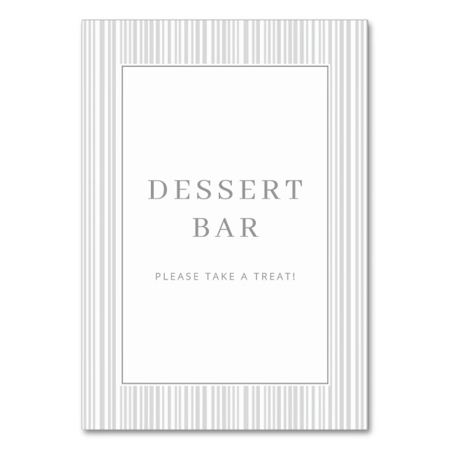 Elegantes graues Dessert-Bar-Schild Tischnummer (Vorderseite)