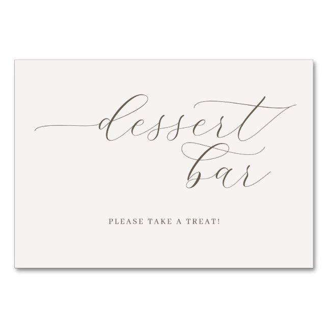 Elegantes graues Dessert-Bar-Schild Tischnummer (Vorderseite)