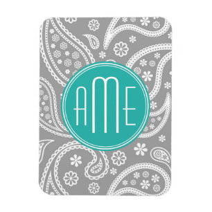 Elegantes graues Floral-Paisley-Muster und blaues Magnet