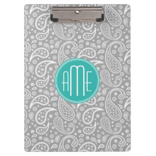 Elegantes graues florales Paisley-Muster und blaue Klemmbrett