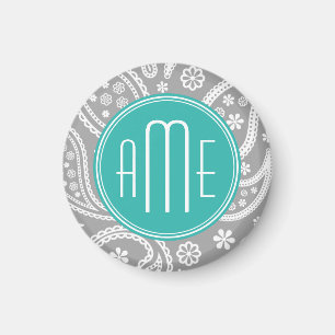 Elegantes graues florales Paisley-Muster und blaue Magnet
