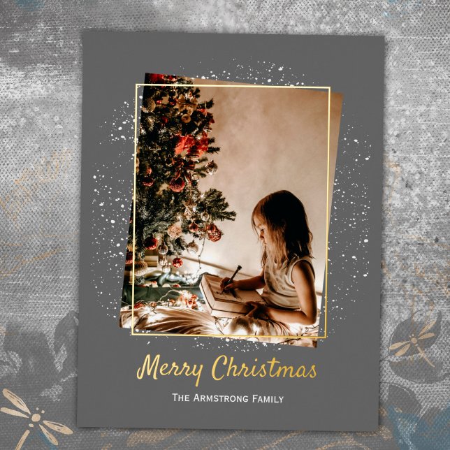 Elegantes graues Foto Weihnachten Folien Feiertagspostkarte (Elegant Gray Photo Christmas Foil Holiday Postcard ©Susanne Sachers - Sunny Mind Design 🌞)