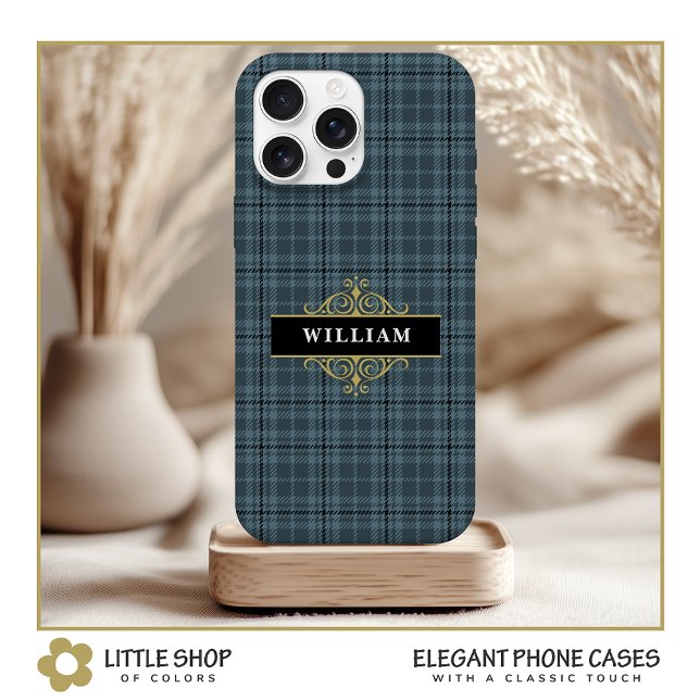 Elegantes Graues Karo Gold-Monogramm Case-Mate iPhone Hülle (Von Creator hochgeladen)