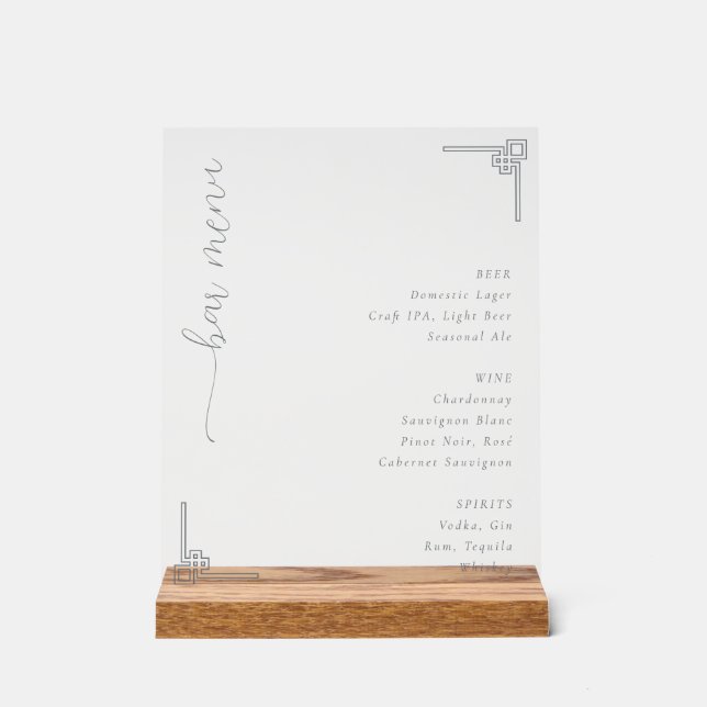 Elegantes graues minimalistisches Bar-Menü Acrylschild (Vorderseite)