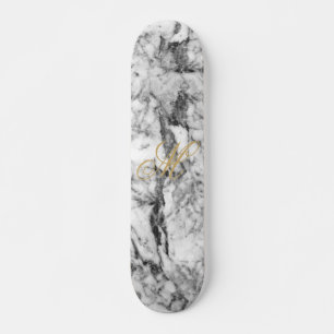 Elegantes graues, modernes Marmorgold-Monogramm Skateboard