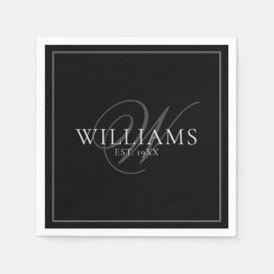 Elegantes graues Monogramm Name Familie formales A Serviette