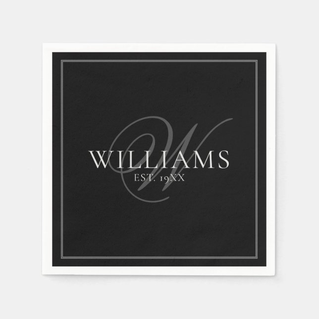 Elegantes graues Monogramm Name Familie formales A Serviette (Vorderseite)