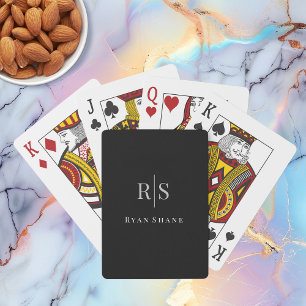 Elegantes graues Monogramm und weißer Name auf Sch Spielkarten