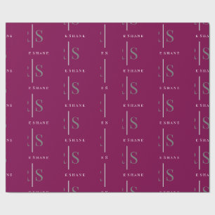 Elegantes graues Monogramm & weißer Name, Weinrot Geschenkpapier
