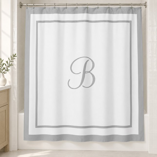 Elegantes graues Rand- Script-Monogramm Duschvorhang (Von Creator hochgeladen)