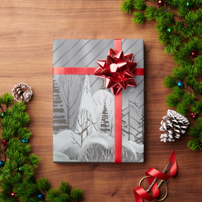 Elegantes graues Retro Woodland Holiday Wrapping P Geschenkpapier (Feiertagsgeschenk)