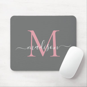 Elegantes graues Rosa Monogramm Modernes Skript Mousepad