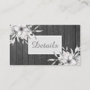 Elegantes graues rustikales. Hochzeitsdetails Begleitkarte