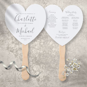 Elegantes graues Script-Hochzeitsprogramm Herz Fächer