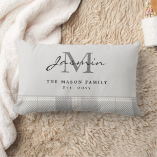Elegantes graues Tartan-Karo-Familienmonogramm Lendenkissen