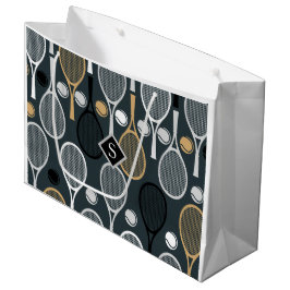 Elegantes, graues Tennisspiel Ball Pattern & Initi Große Geschenktüte